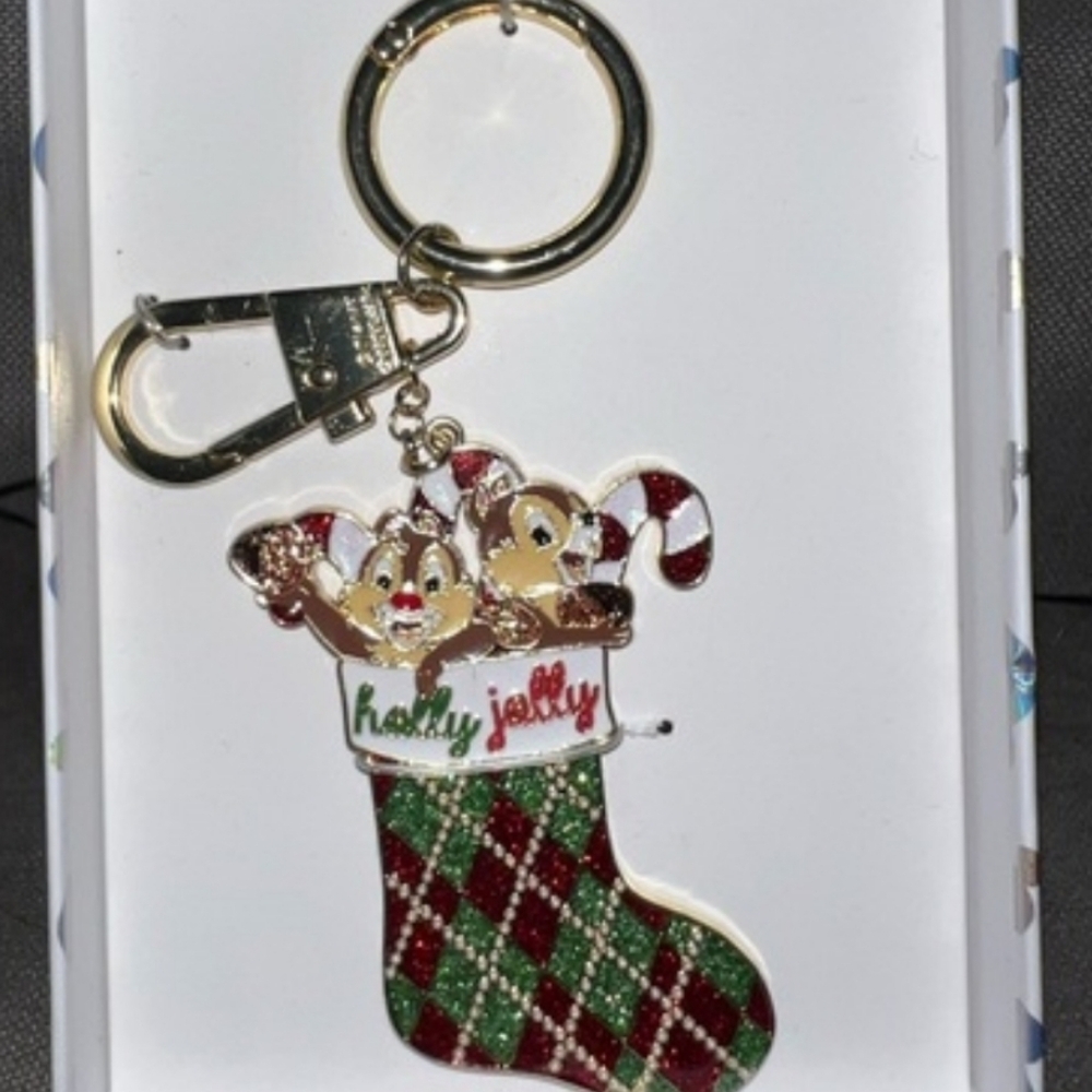 Disney Chip And Dale Stocking Keychain Bag Charm BNIB  Holly Jolly Ti M LB